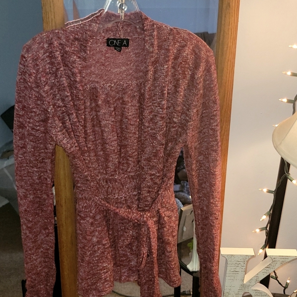 Pink/White Cardigan with Belt